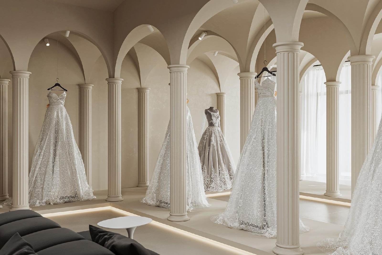 3D interior rendering of a Wedding Dress shop