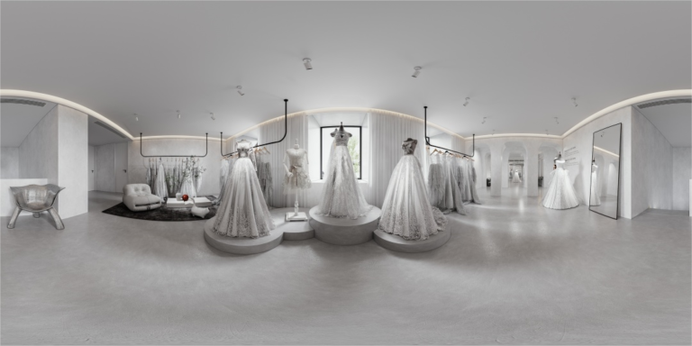 Grey concrete theme wedding dress shop: condensed structure and silent language