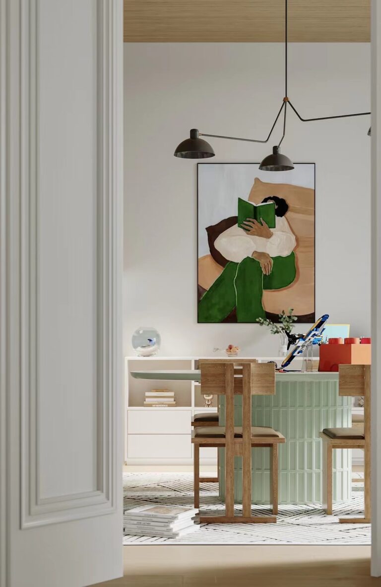 Modern home: A touch of fresh green in the dull time, lighting up the morning to meet the light